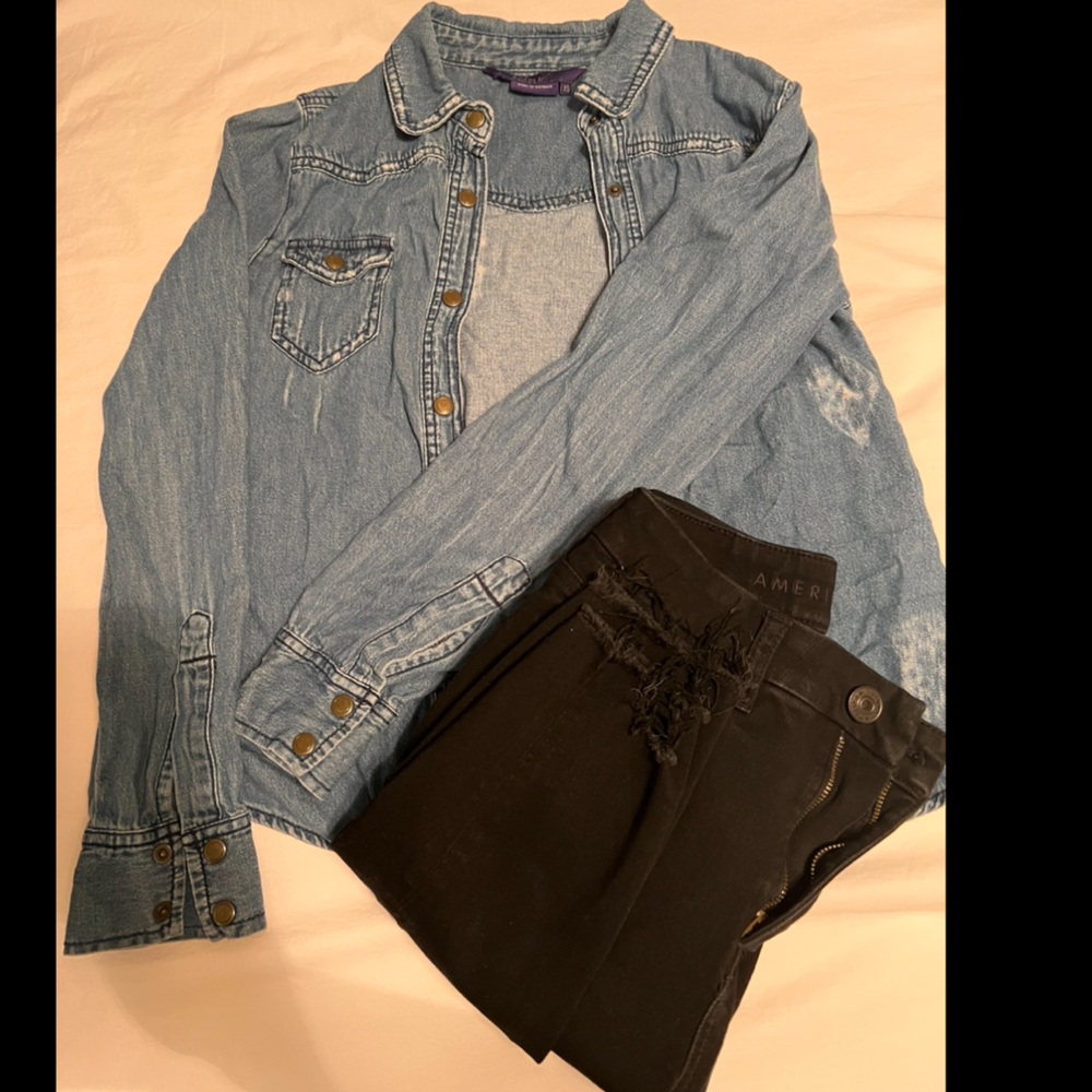 Distressed jean-like top